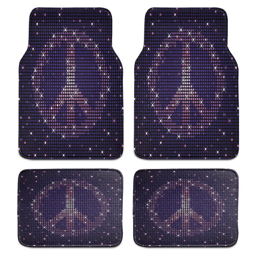 Purple Hippie Car Mat Set of 4, Composition of Peace Sign Beaming, Front & Back Seat Floor Mat Durable PVC Backing Car Accesory, Indigo Purple