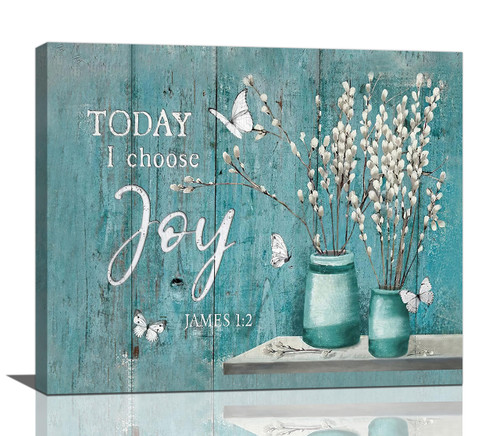 Farmhouse Teal Flower Wall Art Rustic Teal Floral Butterfly Pictures Wall Decor Country Pussy Willow Canvas Prints Flower Artwork Home Decoration For Bathroom Bedroom Kitchen Framed 24"x20"