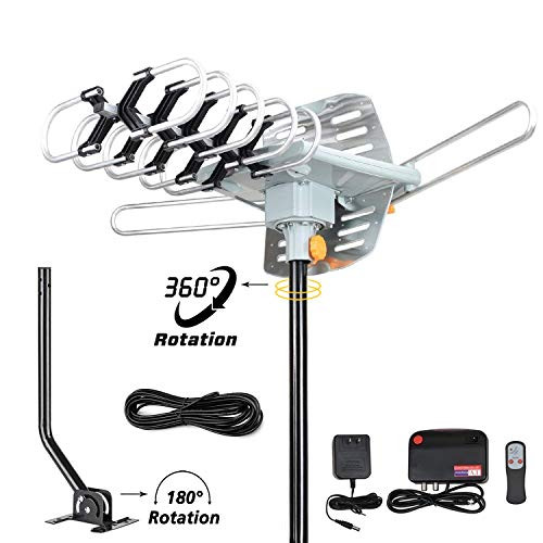 TV Antenna-150 Miles Range Amplified Digital Outdoor HDTV Antenna with Mounting Pole & 33FT RG6 Coax Cable-360 Degree Rotation Wireless Remote-Snap-On Installation Support 2 TVs