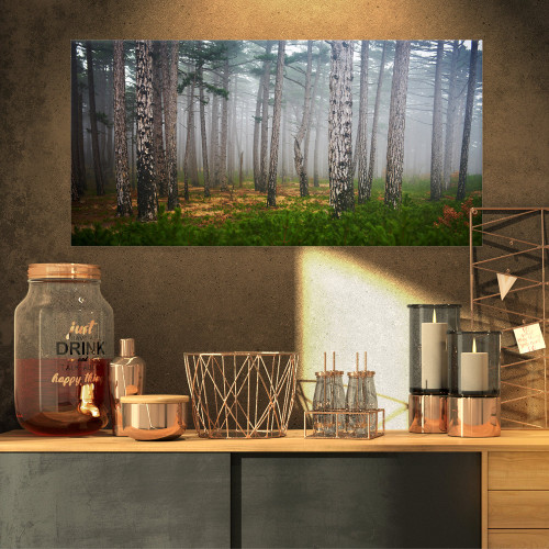 PT9028-32-16 Dense Misty Forest-Landscape Photography Canvas Print-32x16, 32x16, Green PT9028-32-16 Dense Misty Forest-Landscape Photography Canvas Print-32x16, 32x16, Green