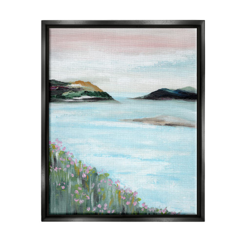 Rocky Lakeside Meadow Pink Blooms Floating Framed Wall Art, Design by Nikita Jariwala