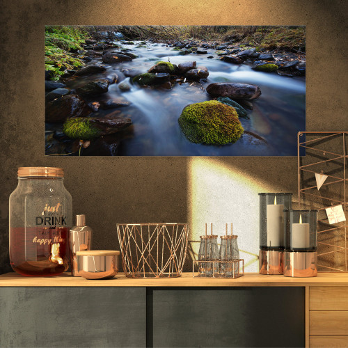 PT9114-32-16 Fast Flowing Mountain River-Landscape Photography Canvas Print-32x16, 32x16, Blue PT9114-32-16 Fast Flowing Mountain River-Landscape Photography Canvas Print-32x16, 32x16, Blue