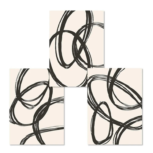Abstract Line Art Black Minimalist Geometric Canvas Paintings Wall Art Pictures Posters Prints for Living Room Office Decor 50x70cmx3 No Frame