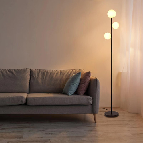 Mid Century Modern Floor Lamp ?3000K Warm White 15W LED Standing Tall Lamp with Foot Switch,3 Globe Modern Standing Lamp for Bedroom Living Room Office,(LED Bulb Included)