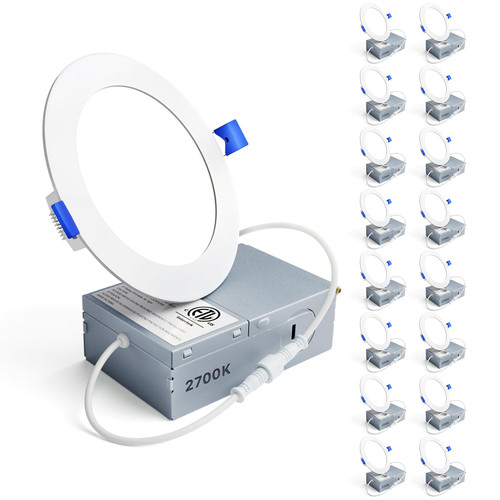 16 Pack 4 Inch Ultra-Thin LED Recessed Ceiling Light with Junction Box, 2700K Soft White, 9W 75W Eqv, Dimmable Downlight, 750LM High Brightness - ETL and Energy Star Certified 16 Pack 4 Inch Ultra-Thin LED Recessed Ceiling Light with Junction Box, 2700K Soft White, 9W 75W Eqv, Dimmable Downlight, 750LM High Brightness - ETL and Energy Star Certified
