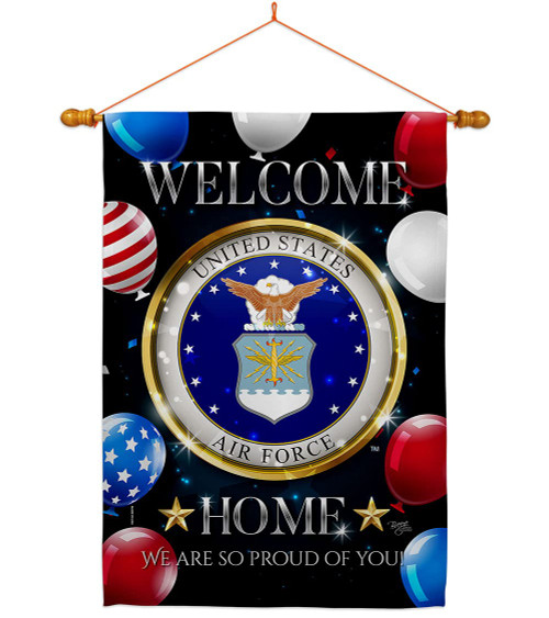 Air Force Welcome Home House Flag Dowel Set Armed Forces USAF United State American Military Veteran Retire Official Small Decorative Gift Yard Banner Double-Sided Made in USA 28 X 40