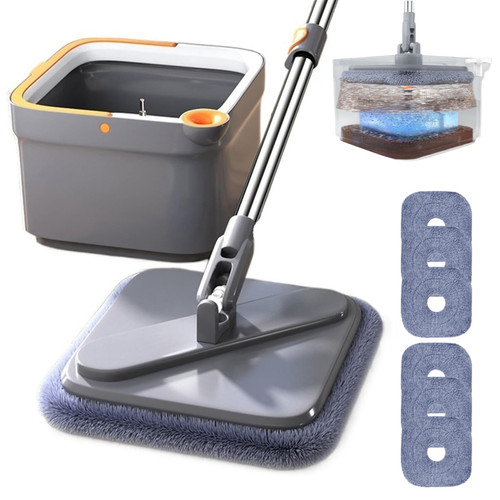 Spin Square Mop, Square Spin Mop and Bucket, M16 Spin Mop, Square Spin Mop, Spin Mop M16, Self Wash Spin Mop M16, 360 Degree Rotatable Square Spin Mop Head (6 Cloths)