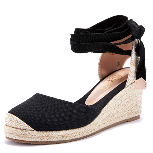 Womens Espadrille Wedge Sandals Lace Up Platform Closed Toe Summer Comfy Sandals