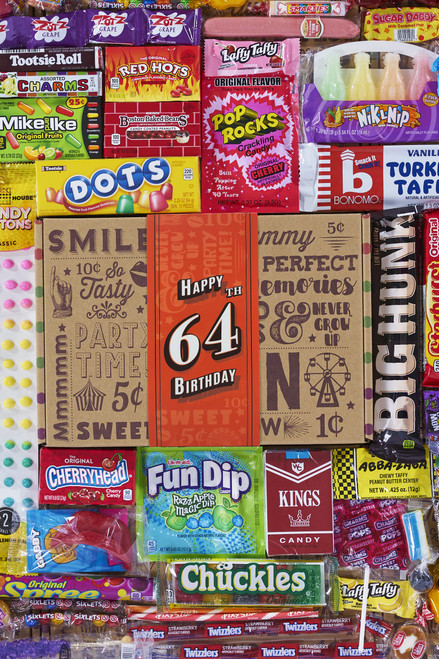 VINTAGE CANDY CO. 64th BIRTHDAY RETRO CANDY GIFT BASKET - 1960 Party Assortment Candy Variety - Unique Fun Care Package Gift Basket - Sixty-Fourth Birthday - PERFECT For Men and Women Turning 64 Years Old