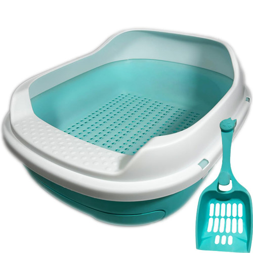 Pine Pellet Litter Box - Cat, Kitten, Rabbit and Other Small Animals, Drawer System, Odor Control, Easy to Clean (Turquoise)