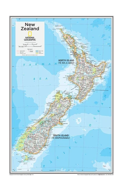 National Geographic: New Zealand Wall Map - 14 x 22 inches - Rolled Canvas