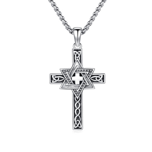 Star of David Necklace 925 Sterling Silver Celtic Cross Necklace Jewish Star Cross Pendant Necklaces Celtic Star of David Star Jewelry Valentines Day Gifts for Men Women