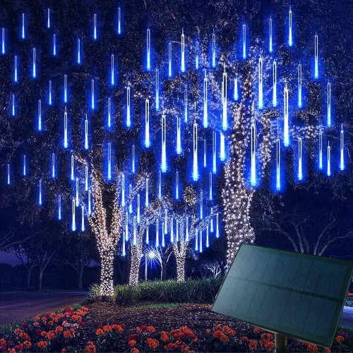 Solar Meteor Shower Lights,50cm 10 Tubes LED Falling Raindrop Cascading Icicle Fairy Lights,Decorative rain String Lights for Decoration (Blue)