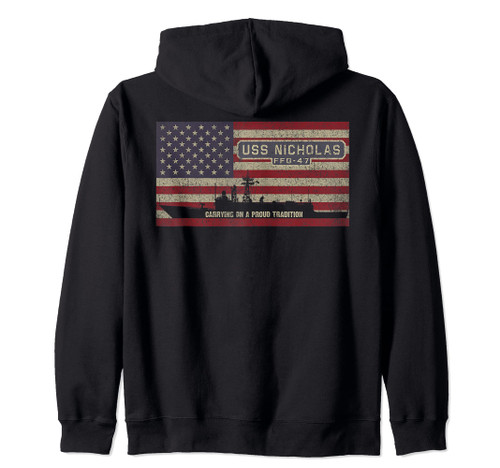 USS Nicholas FFG-47 Frigate Ship USA American Flag Zip Hoodie