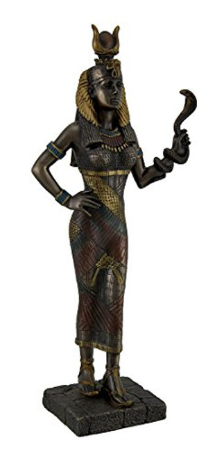 Veronese Design Egyptian Goddess Hathor Holding a Cobra Statue Veronese Design Egyptian Goddess Hathor Holding a Cobra Statue