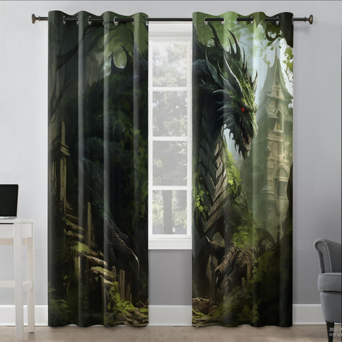 Dragon Curtains 63 Inch Length 2 Panels Set, Castle Blackout Curtains for Bedroom Living Room, Room Darkening Thermal Insulated Grommet Curtains & Drapes, Window Treatments