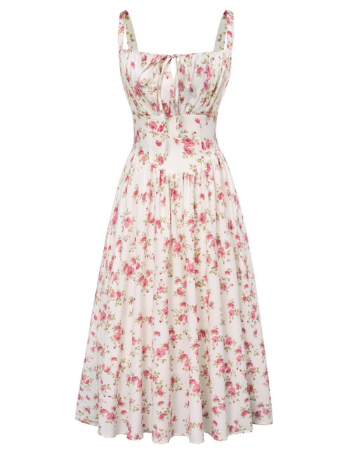 Floral Corset Dress for Women Midi Ruched Bust Summer Cottagecore Dresses Pink M