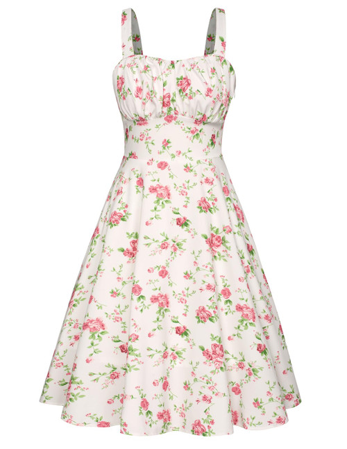 2024 Summer 1950s Vintage Spaghetti Strap Sleeveless Pink Floral Dress for Women Flowy Swing Dress Large