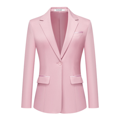 Women's Casual Business Blazer Notched Lapel One Button Open Front Long Sleeve Blazers Office Work Suit Jackets Pink Women's Casual Business Blazer Notched Lapel One Button Open Front Long Sleeve Blazers Office Work Suit Jackets Pink