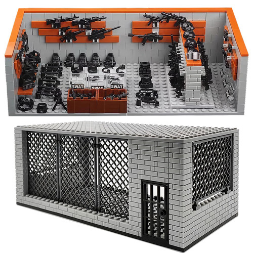 WW2 Military Base Building Blocks Sets Army Base Prison Armory Building Swat Team Weapons Pack Compatible with Major Brands Brick (Armory+Prison) 721 Pcs