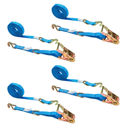 Ratchet Tie Down Strap, 1 Inch x 15 Foot Ratchet Strap with J Hook and D Ring, Blue Tie Down Straps, Secure Cargo Easily, Dependable Strap and Hook for Securing Cargo, 4 Pack