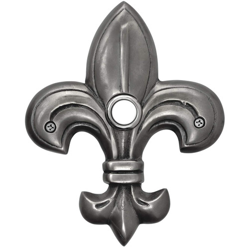 Solid Brass Medium Fleur De Lis Doorbell in Pewter - Wired & Illuminated Push Button from Environmentally Friendly Recycled Material