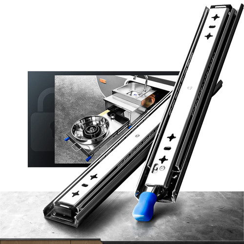 1 Pair 250 lb Load Capacity Heavy Duty Locking Drawer Slides 12 14 16 18 20 22 24 26 28 30 32 34 36 38 40 Inch Full Extension Ball Bearing Side Mount Rail with Lock Industrial Tool Box Runner