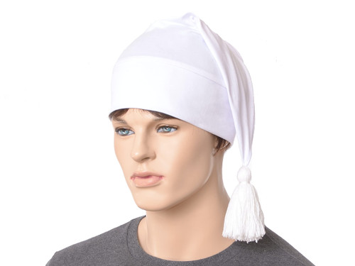 Night Cap White Pointed With Tassel Stocking Nightcap Brushed Polyester Scrooge