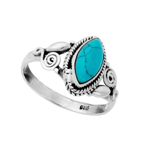 Women's 925 Sterling Silver Boho Spiral Indian Simulated Turquoise Gemstone Ring Women's 925 Sterling Silver Boho Spiral Indian Simulated Turquoise Gemstone Ring