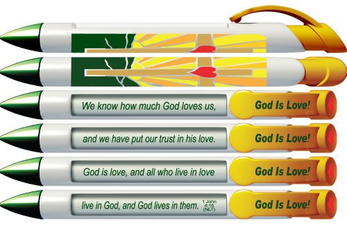 Greeting Pen "God is Love" Scripture Pens, Scripture Verses with Rotating Messages, 6 Pen Set (36052)