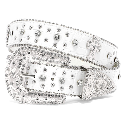 Rhinestone Studded Belt for Men Women, Western Leather Belt for Cowgirl Cowboy Vintage Bling Belt for Pants Dress