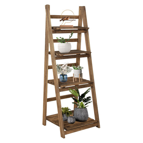 4-Tier Ladder Shelf, 44 inches Wood Plant Flower Stand Storage Tall Ladder Shelf, Ladder Shelves for Living Room, Bedroom, Office, Light Brown