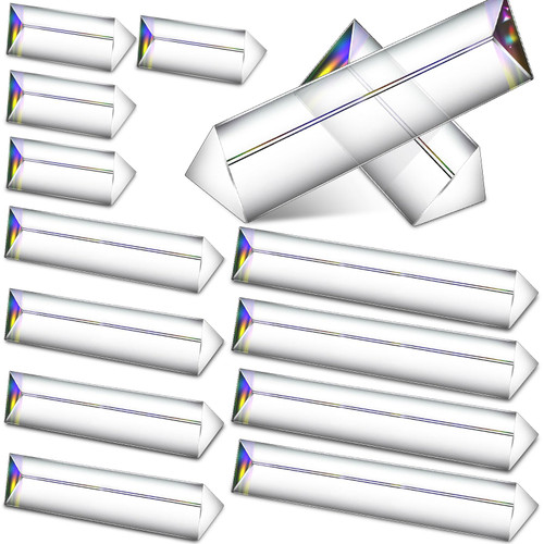 12 Pack Clear Triangular Prism Optical Glass Triangular Prism Triple Prism for Photography Effects Physics Teaching Light Spectrum Optics Prism (2.5 Inch, 6 Inch, 8 Inch)
