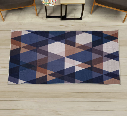 Geometric Decorative Rug, Abstract Geometric Pattern Vintage Inspired Retro Colors Old Style Graphic Art, Quality Carpet for Bedroom Dorm and Living Room, 2' X 5', Dark Violet