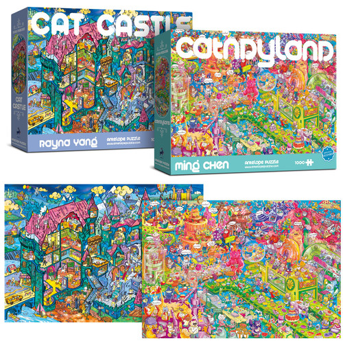 Antelope 2 in 1 1000 Piece Puzzle Bundle - Catndyland - 1000 Piece Jigsaw Puzzle Bundle with Cat Castle - 1000 Piece Jigsaw Puzzle