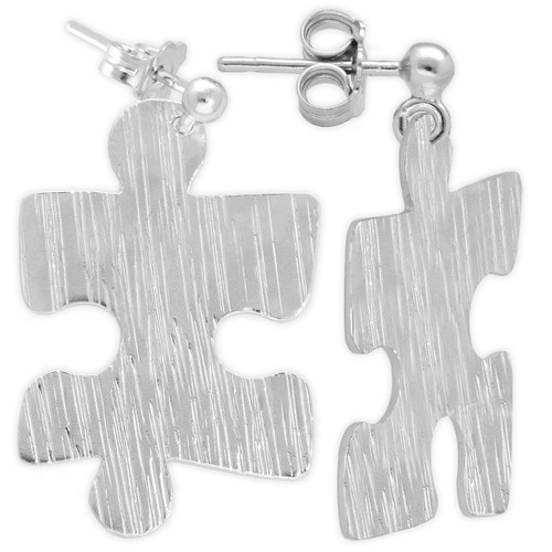 Handmade Drop Dangle Puzzle Earrings jewelry autism awareness earrings mismatched sterling silver dangle earings quirky earrings