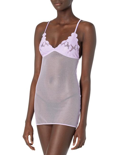 Fenty, Women's, Curvy Floral Glow Lace & Mesh Slip, Purple Stone Lavender, 1X