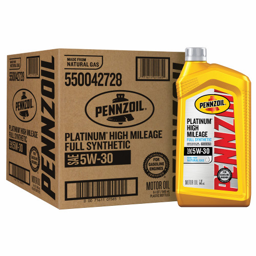 Platinum High Mileage Full Synthetic 5W-30 Motor Oil for Vehicles Over 75K Miles (1-Quart, Case of 6)