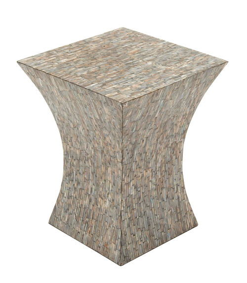 Mother of Pearl Shell Handmade Side End Accent Table Hourglass Shaped End Table, Side Table 15" x 15" x 19", Gray