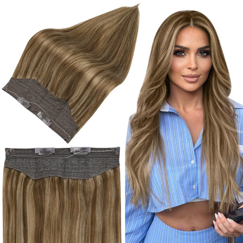 Hidden Wire Hair Extensions Human Hair Fish Line Hair Extensions Invisible Wire Hair Extensions Human Hair Medium Brown mix Honey Blonde Wire Hair Extensions 12 inch 70g Hidden Wire Hair Extensions Human Hair Fish Line Hair Extensions Invisible Wire Hair Extensions Human Hair Medium Brown mix Honey Blonde Wire Hair Extensions 12 inch 70g