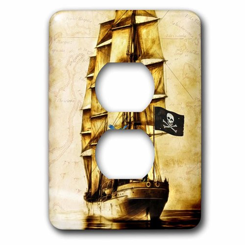 3dRose lsp_217314_6 Vintage Pirate Ship with Parrot and Old World Map 2 Plug Outlet Cover