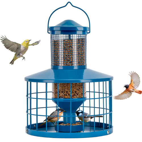 Caged Bird Feeders Squirrel-Proof, Metal, 2.8 Lbs Capacity-Cage Tube Seed Feeders with Tray Outdoor Hanging, Attract Birds,Detachable Cleaning, Starling Proof Wild Bird Feeder?Blue? Caged Bird Feeders Squirrel-Proof, Metal, 2.8 Lbs Capacity-Cage Tube Seed Feeders with Tray Outdoor Hanging, Attract Birds,Detachable Cleaning, Starling Proof Wild Bird Feeder?Blue?