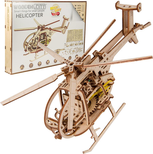 Model Helicopter 3D Wooden Puzzles for Adults - DIY Helicopter Kit 3-D Puzzles Wooden Models for Adults to Build - Wood Helicopter Model Kits for Adults - Wooden 3D Puzzles for Adults