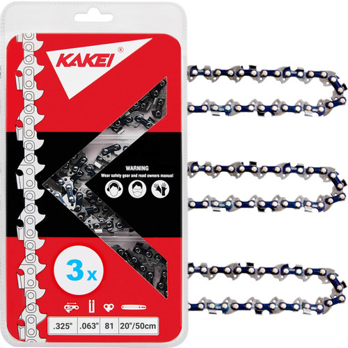 20 Inch Chainsaw Chain .325" Pitch, 063" Gauge, 81 Drive Links Fits Stihl MS291, MS271, MS261 and More- 26RS81, 26RM381, V81, L81 (3 Chains)