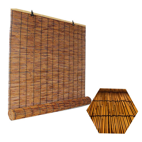 Bamboo Reed Roll-Up Blind Shades Cordless Roman Curtain Carbonization Rolls Privacy Screen 58" W X 48" H 24" W X 35" H 64" W X 48" H UV Protection Blind (Size : 48" W x 48" H)