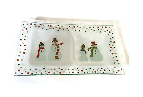 Holiday Candy Dish Serving Platter Snowmen Divided Glass Christmas Tableware Dessert Plate Snowman Appetizer Plate Pampered Chef