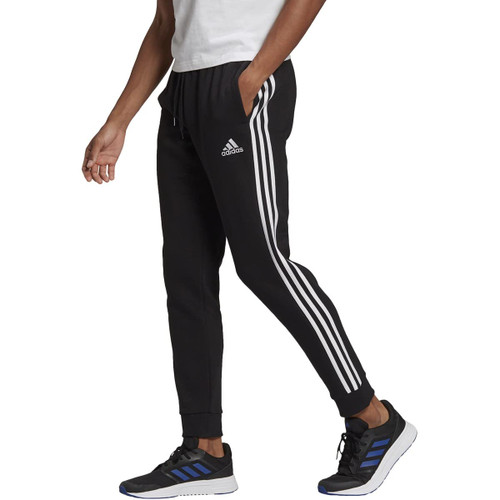 Men's Size Essentials Fleece Tapered Cuff 3-Stripes Pants, Black/White, XX-Large/Tall