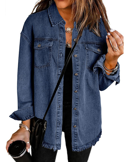 Jean Jacket Women Oversized Boyfriend Bay Blue Front Button Up Frayed Raw Hem Long Sleeve Pockets Denim Jean Jacket Shacket X-Large Size 16 Size 18 Jean Jacket Women Oversized Boyfriend Bay Blue Front Button Up Frayed Raw Hem Long Sleeve Pockets Denim Jean Jacket Shacket X-Large Size 16 Size 18