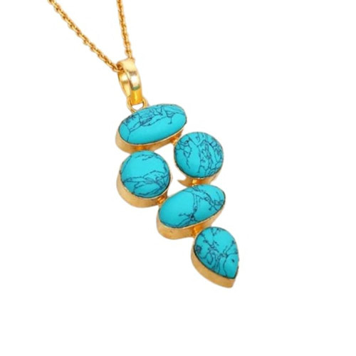 Turquoise Pendant Necklace, 925 Silver Pendant, Handmade Stone Pendant, Statement Women Pendant, Gifts For Female, Turquoise Pendant, Multi Stone Necklace, Yellow Gold Fill, Gift For Her
