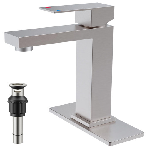 Brushed Nickel Bathroom Faucets, One Hole Bathroom Faucet with with Pop-up Drain, Single Handle Bathroom Sink Faucet Stainless Steel, Vanity Bathroom Faucet Suitable for 1 Hole or 3 Hole